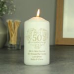 Personalised 'Happy 50th Anniversary' Heart Design Pillar Candle - Image 2