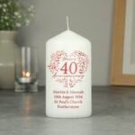 Personalised ‘Happy 40th Anniversary’ Heart Design Pillar Candle - Image 2