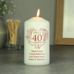 Personalised ‘Happy 40th Anniversary’ Heart Design Pillar Candle - Image 3