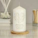 Personalised ‘Happy 30th Anniversary’ Heart Design Pillar Candle