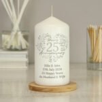 Personalised ‘Happy 25th Anniversary’ Heart Design Pillar Candle