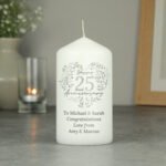 Personalised ‘Happy 25th Anniversary’ Heart Design Pillar Candle - Image 4