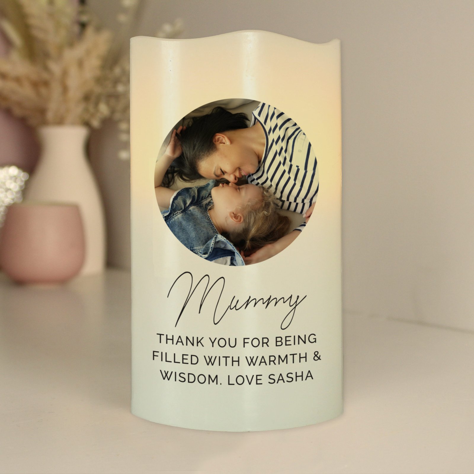 P0409E44 Personalised Any Message Photo Upload LED Pillar Candle Personalised Any Message Photo Upload LED Pillar Candle - Image 1