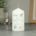 Personalised Any Message Christmas Foliage Design Pillar Candle - Image 3