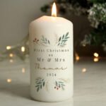 Personalised Any Message Christmas Foliage Design Pillar Candle - Image 5