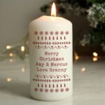 Personalised Any Message Christmas Fair Isle Design Pillar Candle