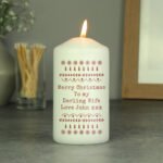 Personalised Any Message Christmas Fair Isle Design Pillar Candle - Image 3