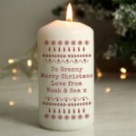 Personalised Any Message Christmas Fair Isle Design Pillar Candle - Image 4