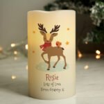 Personalised Children's Christmas Reindeer Design LED Pillar Candle