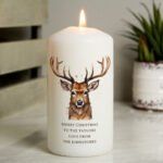Personalised Any Message Watercolour Stag Design Christmas Pillar Candle - Image 3