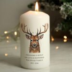 Personalised Any Message Watercolour Stag Design Christmas Pillar Candle - Image 4