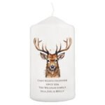Personalised Any Message Watercolour Stag Design Christmas Pillar Candle - Image 5