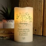Personalised Any Message Botanical Design Anniversary LED Pillar Candle