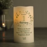 Personalised Any Message Botanical Design Anniversary LED Pillar Candle - Image 3