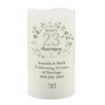 Personalised Any Message Botanical Design Anniversary LED Pillar Candle - Image 4