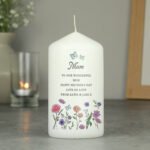 Personalised Any Message Wild Flowers Design Pillar Candle