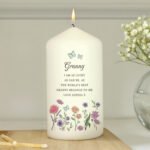 Personalised Any Message Wild Flowers Design Pillar Candle - Image 3