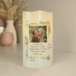 Personalised Any Message Wild Flowers Design Photo Upload LED Pillar Candle