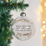 Personalised Any Message Gold Wreath Design Glass Christmas Bauble
