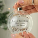 Personalised Any Message Gold Wreath Design Glass Christmas Bauble - Image 2