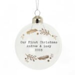 Personalised Any Message Gold Wreath Design Glass Christmas Bauble - Image 4