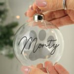 Personalised Pet Paw Print Motif Glass Christmas Bauble - Image 2