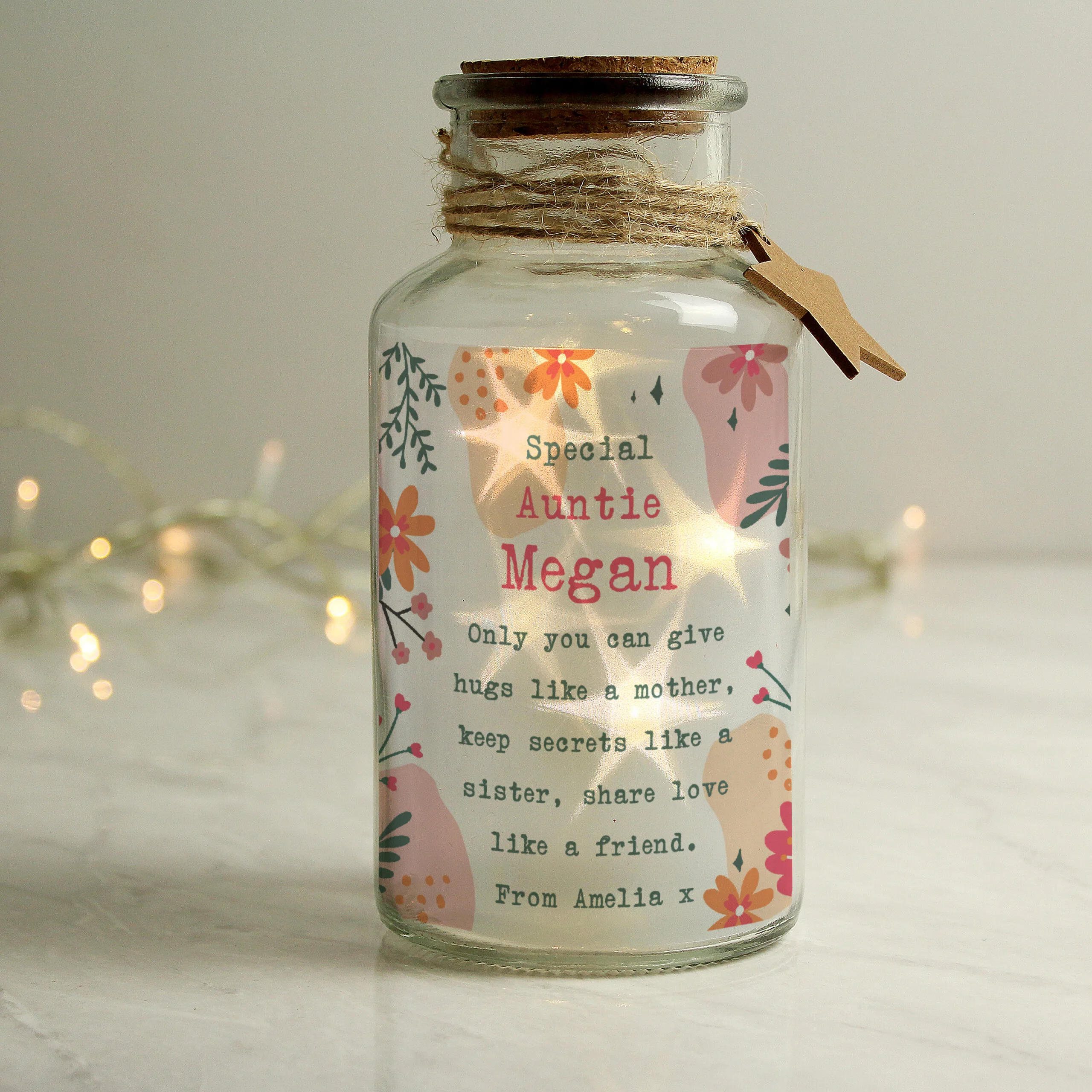 Personalised Any Message Floral Design LED Light-Up Glass Jar - Image 3