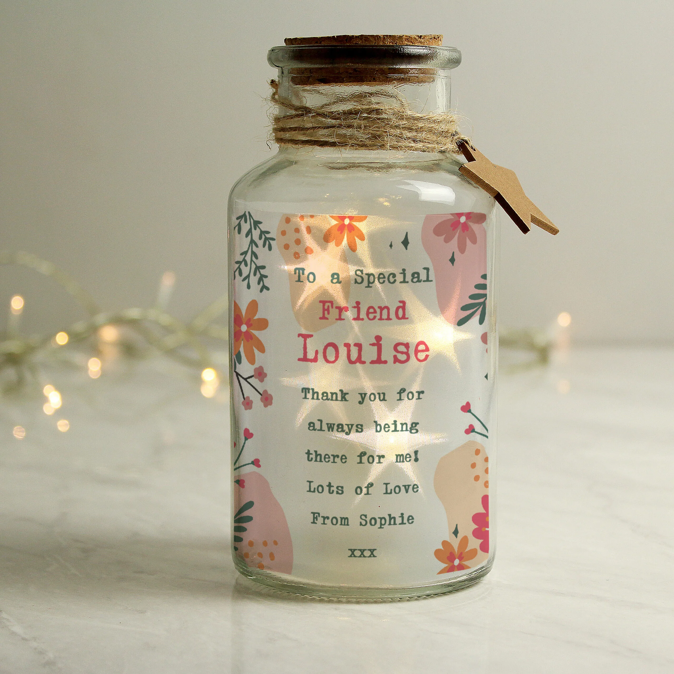 Personalised Any Message Floral Design LED Light-Up Glass Jar - Image 4