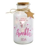 Personalised 'Find A Reason To Sparkle' Unicorn Design LED Light-Up Glass Jar - Image 3