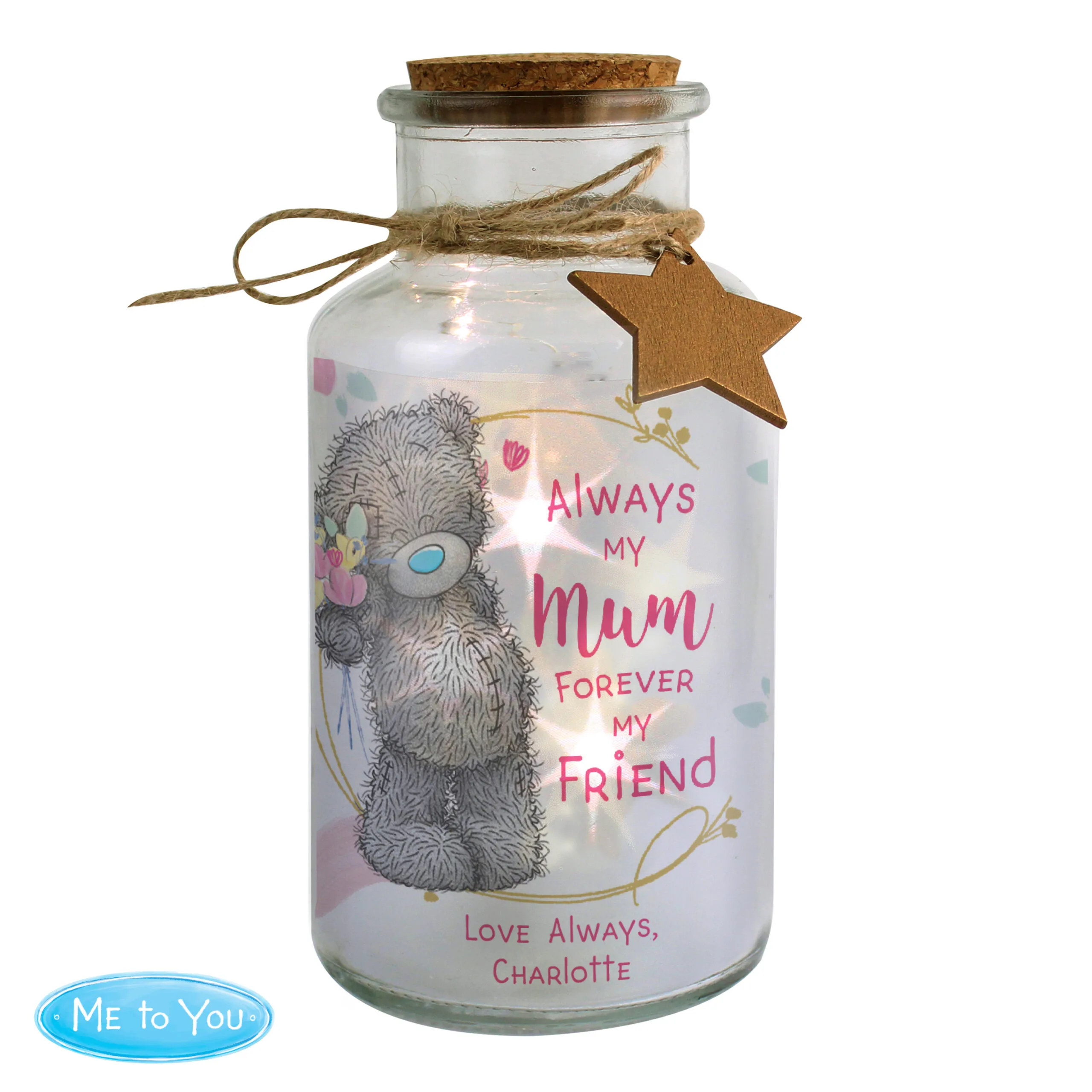 Personalised Me to You 'Always My Mum, Forever My Friend' LED Light-Up Glass Jar - Image 4