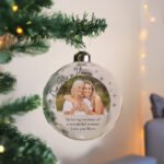 Personalised 'Our Star in Heaven' Photo Upload Memorial Glass Christmas Bauble - Image 3