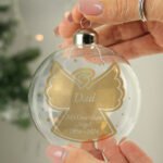 Personalised Gold Angel Design Name & Message Glass Christmas Bauble - Image 2