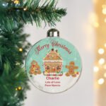 Personalised Gingerbread House Design 'Merry Christmas' Glass Bauble