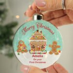Personalised Gingerbread House Design 'Merry Christmas' Glass Bauble - Image 2