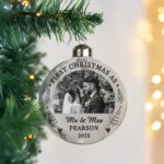 Personalised 'First Christmas' Photo Upload Glass Christmas Bauble