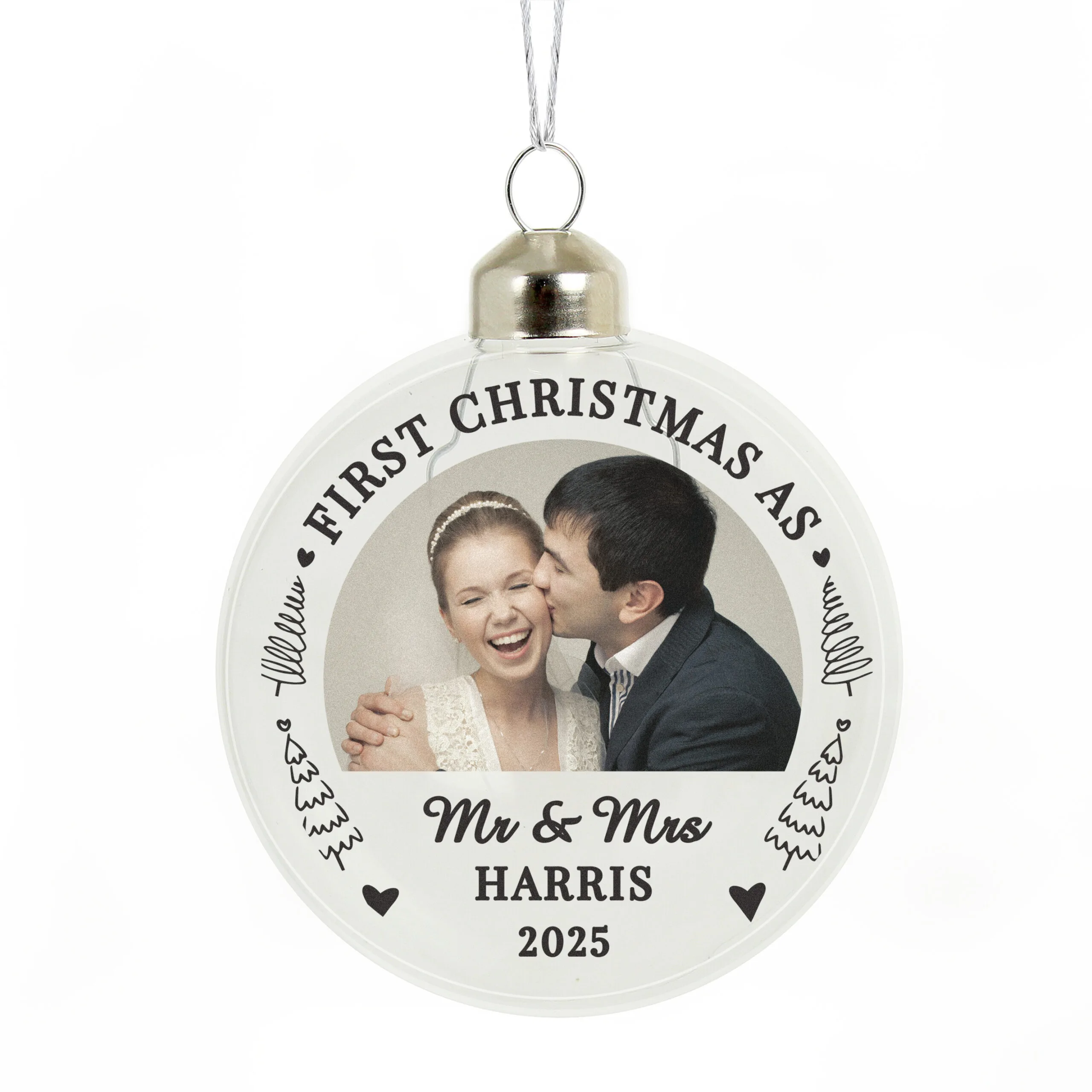 Personalised 'First Christmas' Photo Upload Glass Christmas Bauble - Image 4