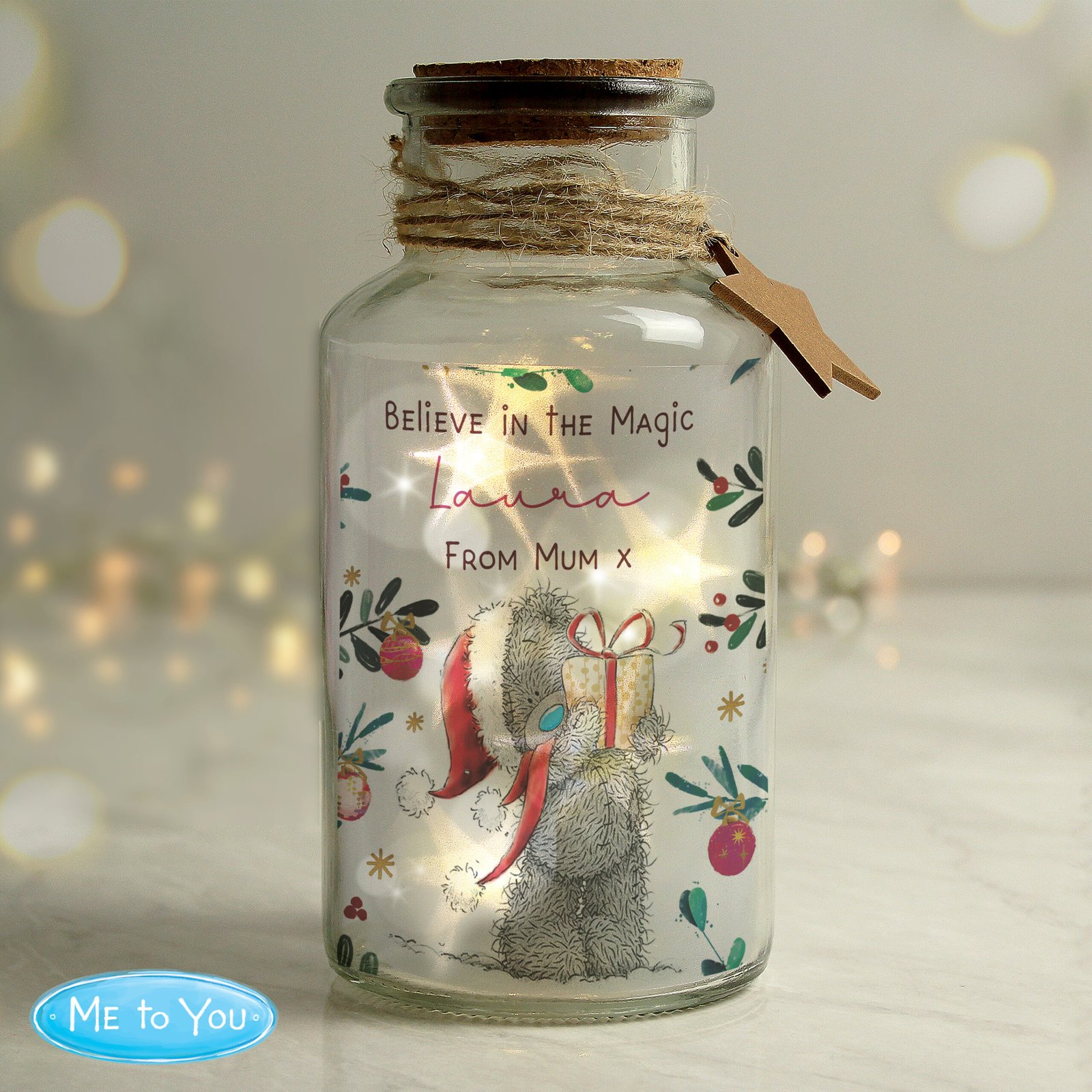 P050767 Personalised Me to You Cosy Winter Design Led Glass Jar Personalised Me to You Cosy Winter Design LED Light-Up Glass Jar - Image 1