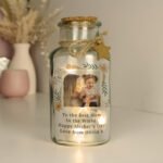 Personalised Wild Flowers Design Photo Upload LED Light-Up Glass Jar