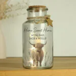 Personalised Highland Cow Design LED Light-Up Glass Jar