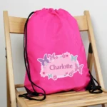 Personalised Children's Butterflies & Flowers Design Pink Swim & Kit Bag