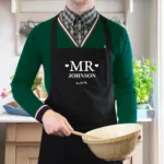 Personalised 'Mr' Hearts Motif Adult Black Apron