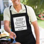 Personalised 'Keep Quiet' Adult Black Apron - Image 2