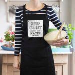 Personalised 'Keep Quiet' Adult Black Apron - Image 3