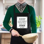Personalised 'Keep Quiet' Adult Black Apron - Image 4