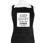 Personalised 'Keep Quiet' Adult Black Apron - Image 5