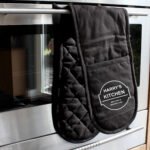 Personalised Any Message Decorative Black Oven Gloves - Image 2