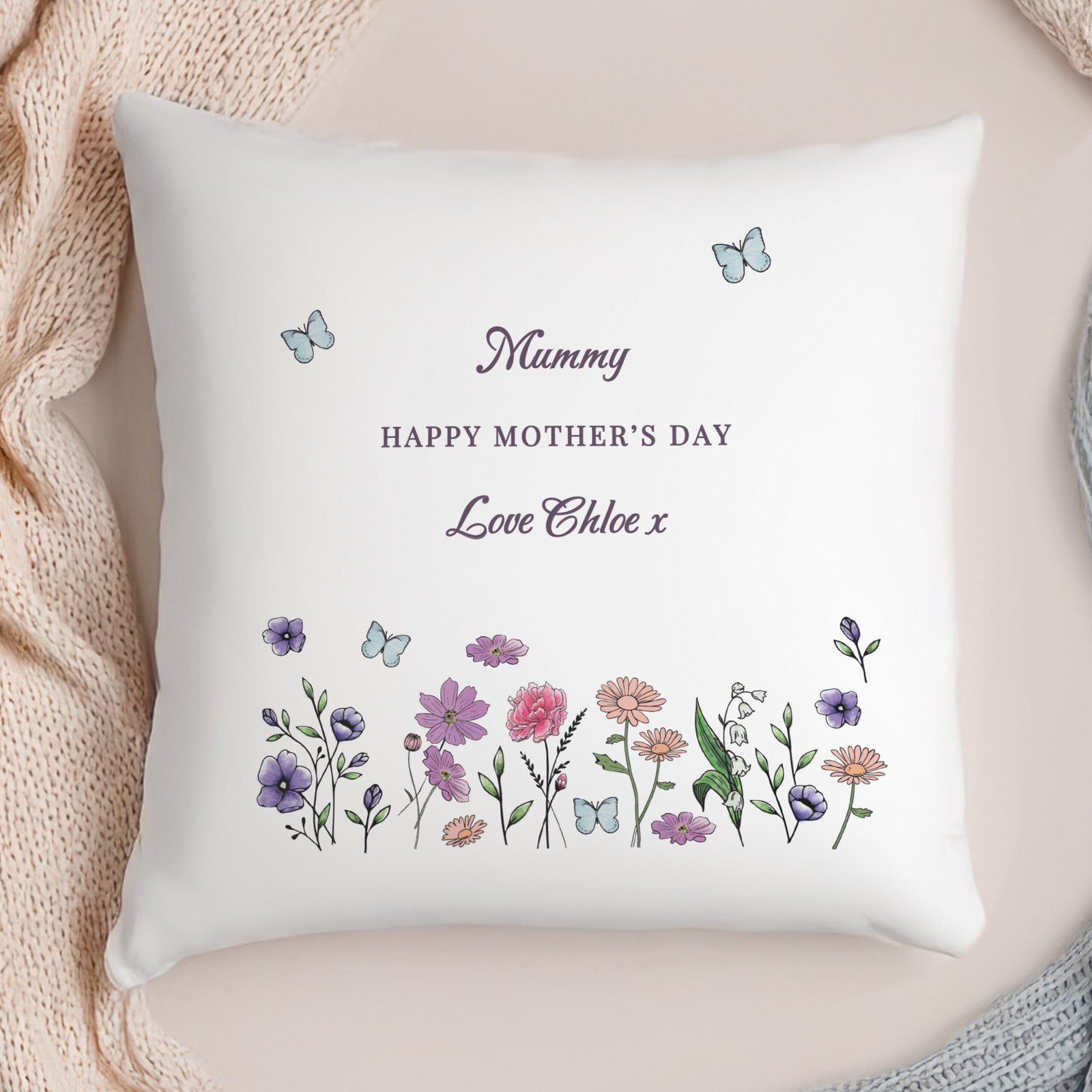 P0510F99 Personalised Any Message Wild Flowers Design Filled Cushion Personalised Any Message Wild Flowers Design Filled Cushion - Image 1