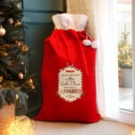 Personalised 'Special Delivery' Luxury Red Pom Pom Christmas Sack - Image 3