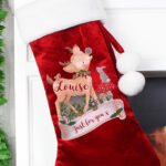 Personalised Festive Fawn Design Luxury Red Pom Pom Christmas Stocking - Image 2