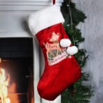 Personalised Festive Fawn Design Luxury Red Pom Pom Christmas Stocking - Image 3